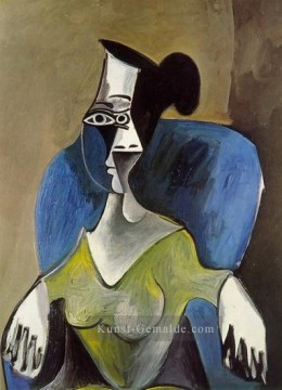  femme Kunst - Femme assise dans un fauteuil bleu 1962 Kubismus